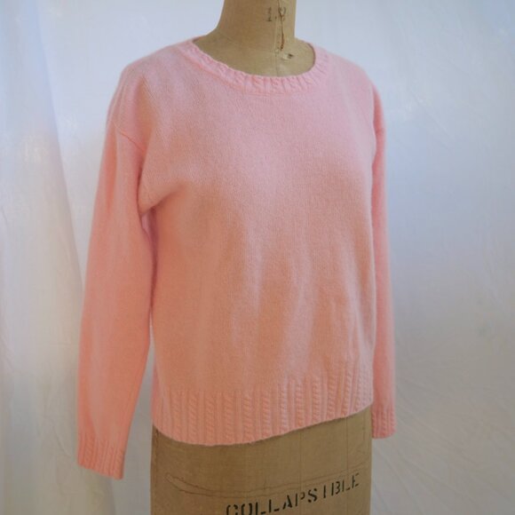 vtg 90s CHAUS Pink Fuzzy Angora Rabbit Hair Wool Crew Sweater Y2K Cottagecore M - Picture 2 of 9